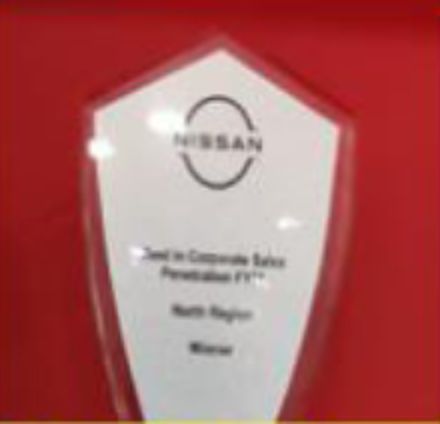 Nissan glass trophy: best in corporate sales penetration FY21, North Region, winner